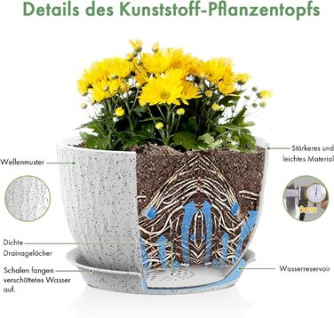 Набір горщиків для квітів з системою поливу (3 шт.), 20.3/17.8/15.2 см, горщики для рослин з піддоном, для дому та балкона, білі з чорними крапками