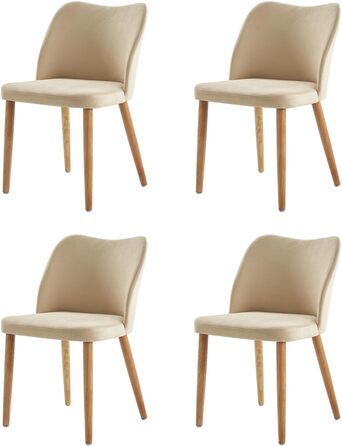 Набір кухонних стільців HULALA HOME, стільці до туалетного столика, зручні стільці для кухні з дерев'яними ніжками, висота сидіння 46 см, для вітальні, спальні та їдальні (4 шт, бежевий)