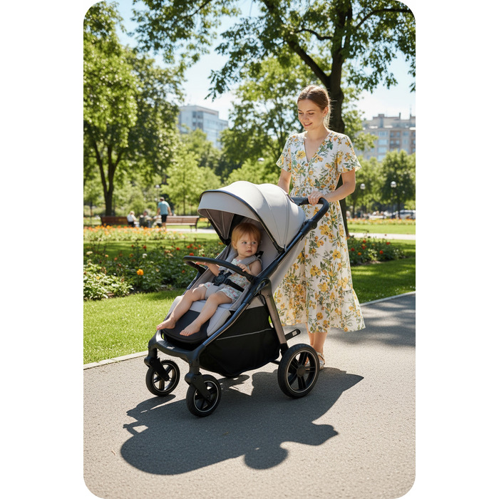 Дитячий прогулянковий візок Sirocco Maxelle: великі колеса 28 см, великий капюшон, амортизація