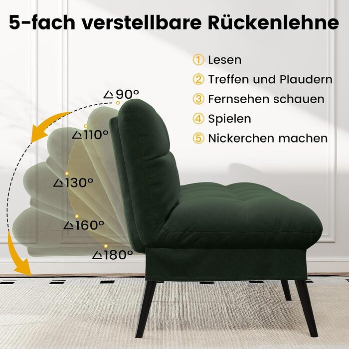 Диван-ліжко LUCKRACER 3-місний з регульованими кутами, тканина, темно-зелений | Диван, розкладний диван, кутовий диван для вітальні