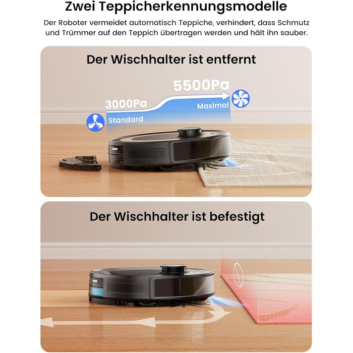 Робот-пилосос LEFANT M2 Pro з вологою тканиною, 5000Pa, лазерна навігація, LiDAR dToF, 150 хв, розпізнавання килимів, керування через додаток/голос, для видалення шерсті тварин, чорний