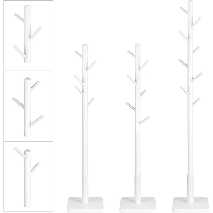 Стійка для одягу VASAGLE, дерев'яна, з 8 гачками, для передпокою, білий колір RCR010W02