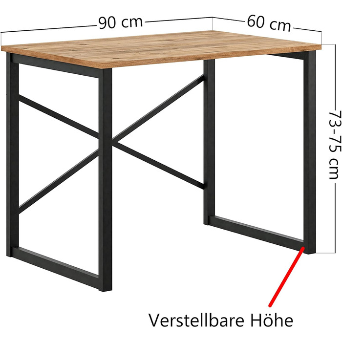 Письмовий стіл, Комп'ютерний стіл, Офісний стіл, Робочий стіл ПК, Ідеально підходить для офісу/дому, Сталевий каркас, Сучасний дизайн, Ламінована стільниця, Сертифікат E1 (60 x 90, Atlantic Pine)
