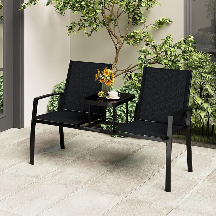 Садова лавка COSTWAY з столом, 2-місна, з дихаючої тканини, для балкона, саду, тераси 137x66x87 см