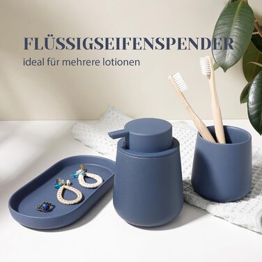Набір для ванної кімнати блакитного кольору, керамічний аксесуар для ванної кімнати, 3-частинний, декоративний набір дозаторів мила, стакан для зубної пасти та підставка для прикрас, підходить для ванної кімнати, умивальника, готелю, для рідкого мила