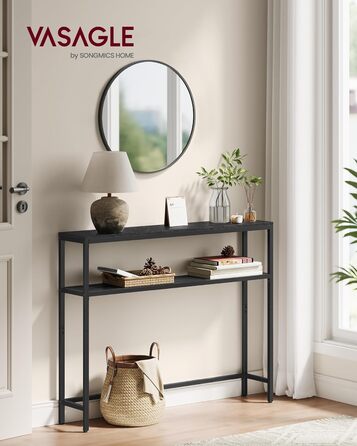 Консольний столик VASAGLE LNT131B22 - вузький журнальний столик з 2 полицями, 20 x 100 x 80 см, для передпокою, вітальні, спальні, антрацит-чорний