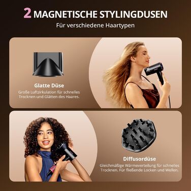 Іонний фен для волосся з безщіточковим мотором 180 000 об/хв, компактний дорожній фен з 4 режимами температури та захистом від перегріву, чорний