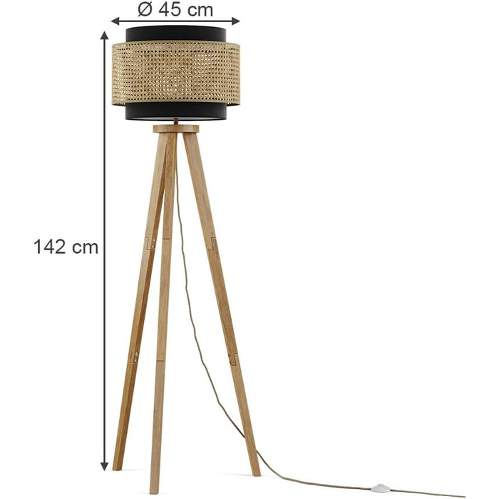 Стійка лампа Vicco Morten з ротангу, 45 см - торшер для читання, чорний