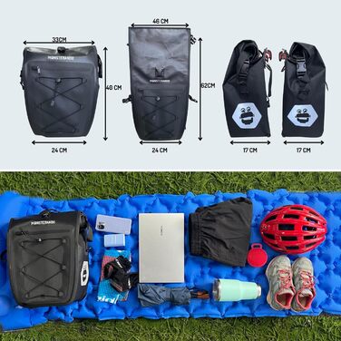Кофри для багажного бізнесу, Екологічний Перероблений ПЕТ водонепроникний Дорожня сумка-монстр для багажу для велосипеда з відділенням для ноутбука з кількома відділеннями, 27 L-Black