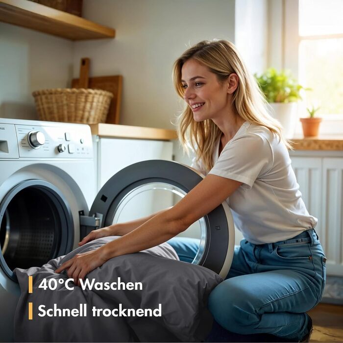 Комплект постільної білизни Sleeptime 200x200, 3-частини - 100% бавовна (200x200 см + 2x 80x80 см) - Oeko-TEX®, блискавка, легкий догляд, дихаючий, приємний до шкіри, антрацит-сірий