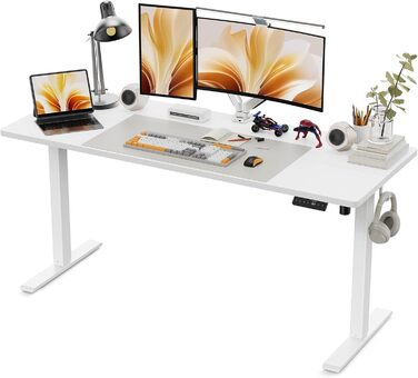 Регульований стіл WALKINGDESK: електричний комп'ютерний стіл для дому та офісу, 160 x 60 см, білий. 4 пам'яті, 2 гачки