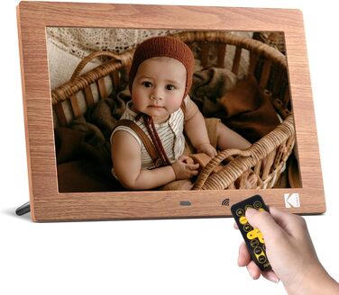 Цифровий фотоальбом KODAK 10 дюймів з пультом, без Wi-Fi, IPS-дисплей 1280x800, відтворення фото/відео/музики, USB/SD, дерев'яний корпус