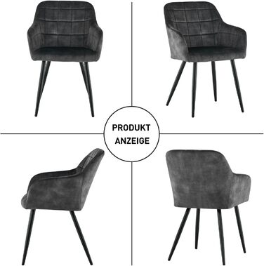 CLIPOP Комплект стільців для їдальні (6 шт.), з підлокітниками, штучна шкіра, для кухні, вітальні, сірий велюр