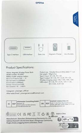 Магнітний, 22.5W PD, для iPhone 15/14/13/12, USB-C, LED (Білий/Синій), 10000mAh