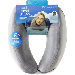 Подушка для шиї Travelrest Nest з Memory Foam - підтримка шиї для подорожей, літаків, довгих поїздок. Ідеально для дорослих, комфорт, знімний чохол - сіра