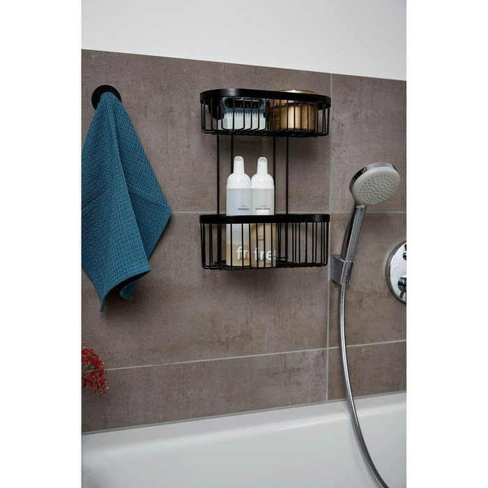 Настінна полиця 2 полиці Classic Plus Black - Настінна полиця, полиця для ванної кімнати з високоякісним захистом від іржі, сталь, 26,5 x 33 x 14,5 см, Чорний