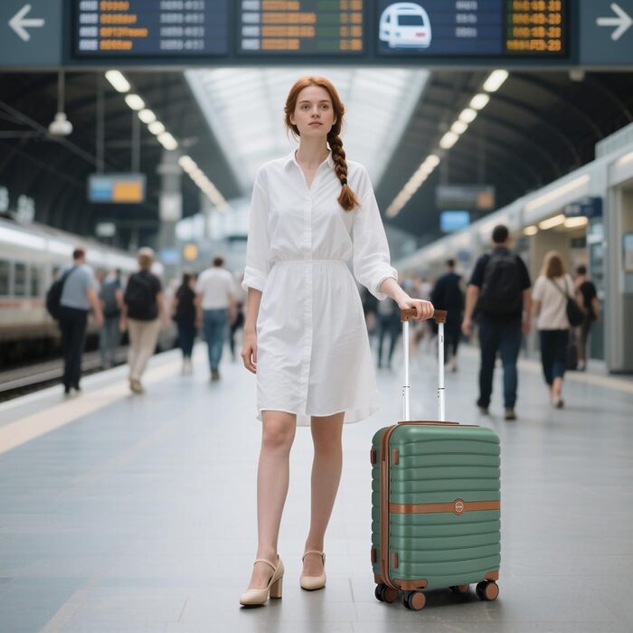 Чемодан KONO середнього розміру 66см з ABS+PC, з подвійними колесами та кодовим замком (Темно-зелений/Коричневий)