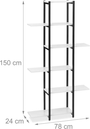 Полиця для рослин Relaxdays, сходи для квітів 6 полиць, 150x78x24 см, сталь і МДФ, (чорний/білий)