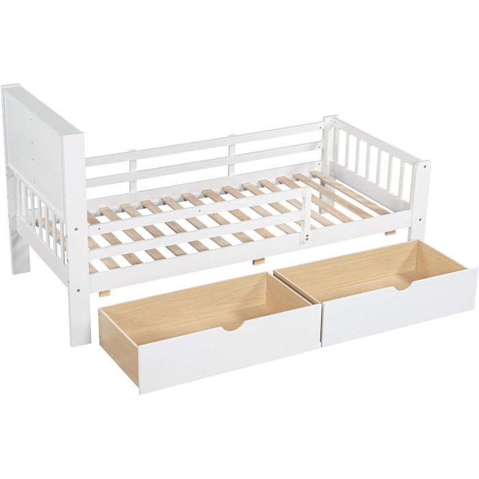Дитяче ліжко Кiндербет 90x200 з шухлядами, полiцями та захистом, бiле. Ліжко-трансформер для підлітків, бiле, без матраца