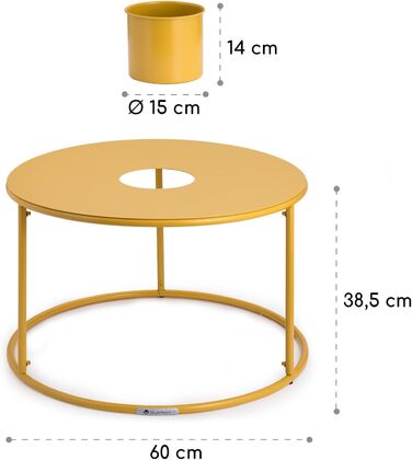 Журнальний столик Blumfeldt з квітковим горщиком, маленький металевий журнальний столик круглий, міні-журнальний столик для вітальні, сучасний диванний столик, маленький журнальний столик, журнальний столик зі знімним горщиком для рослин (жовтий, 63,5 x 2