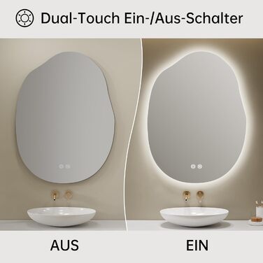 Дзеркало для ванної кімнати OUMUSU з підсвічуванням, арочне, без рами, 50x75 см. Антизапарник, сенсорне управління, регулювання яскравості, 3 кольори світла