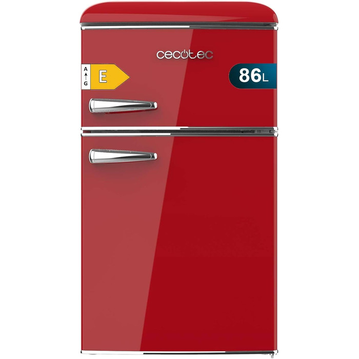 Холодильник Cecotec Bolero CoolMarket 2D Origin 86L - Retro, 89.3 x 48.7 см, 86 л, Клас E, з Ice Box, внутрішнім освітленням та хромованим ручками