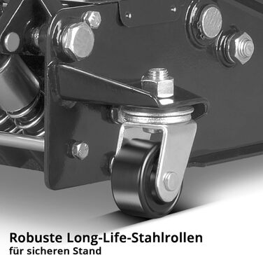 Гідравлічний домкрат Stahlwerk 3т низькопрофільний (73-500 мм) з гумованими колесами, подвійним поршнем, чорний