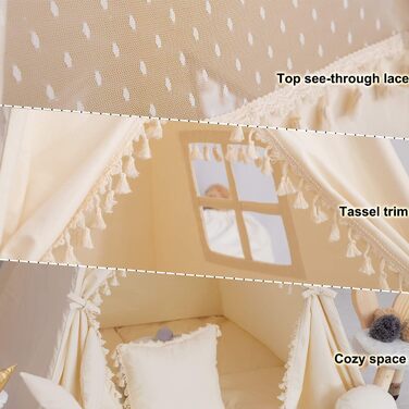 Дитяче намет-типі з матрацом, банером, клубком вовни, сумкою, з бахромою та мереживом, іграшковий будиночок для дитячої кімнати, іграшковий намет TreeBud, бавовняна канва, іграшковий намет для дітей