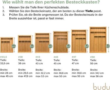 Ящик для столових приладів budu 50 (50 см) з бамбука-Система розташування кухонних ящиків-Ящик для столових приладів з бамбука-висувний-Органайзер для кухонних ящиків-Органайзер для кухні
