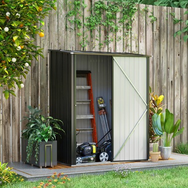 Outsunny Garden Shed 1,34 м² Садова шафа, що закривається, з моноскатним дахом з оцинкованої сталі, 161,5x94,5x196 см, чорний| Аосом