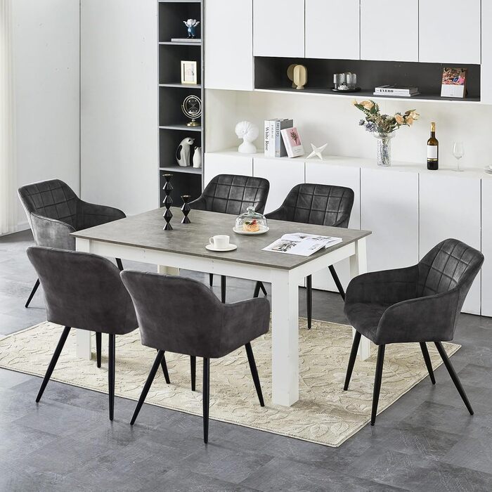 CLIPOP Комплект стільців для їдальні (6 шт.), з підлокітниками, штучна шкіра, для кухні, вітальні, сірий велюр
