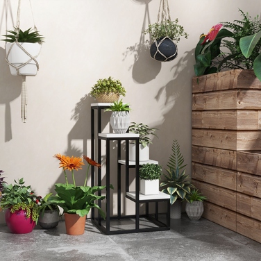 Outsunny Plant Stand Сталевий стелаж для квітів 4 яруси для саду балкон 34x34x70см білий