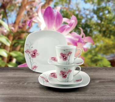 CreaTable Серія Amelie AIKO: 18-частинний набір посуду з порцеляни, кавовий сервіз, придатний для миття в посудомийній машині та використання в мікрохвильовій печі, преміум-якість