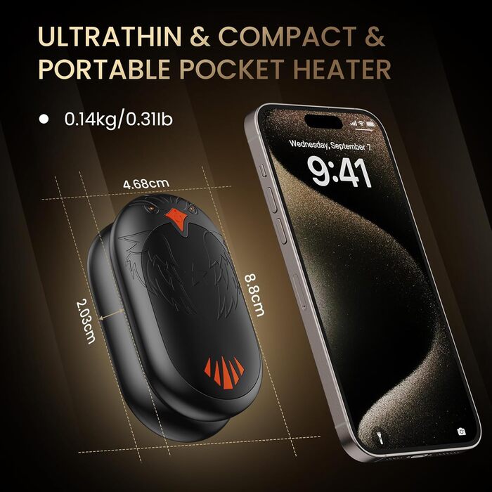 Електричні грілки для рук 2 шт. з підзарядкою USB, портативні кишенькові грілки 2-в-1 з 3 режимами нагріву, до 24 годин тепла, багаторазові, для активного відпочинку взимку (чорний, магнітні)