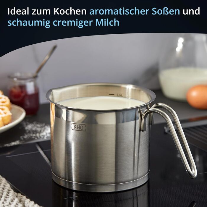 Каструля KHG 14 см з нержавіючої сталі, 1,5 л, індукційна, для всіх типів плит, з високим бортиком