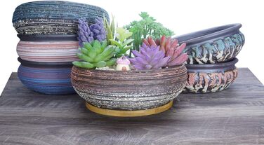 Керамічні горщики для рослин Artketty 8 дюймів (20 см) з дренажем, бамбукова підставка, блакитно-білий колір. Підходять для бонсай, кактусів, квітів, внутрішніх та зовнішніх рослин.