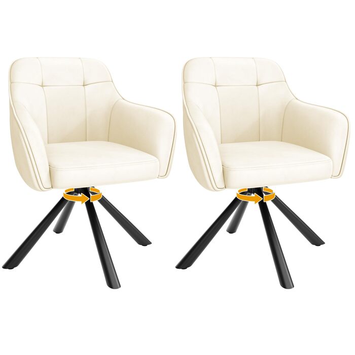 YOUDENOVA Крісла для обідньої кімнати, 360° обертання, з підлокітниками, оксамитові, для обідньої, кухні, вітальні та офісу, набір 2 шт. (Off-white)
