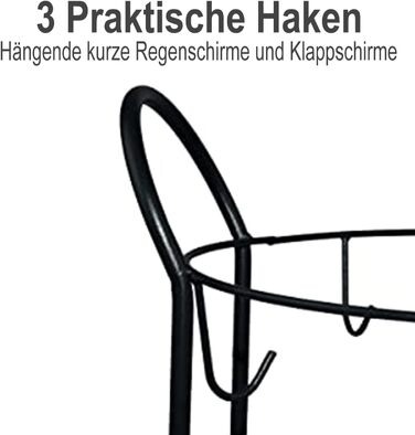 Підставка для парасольок Мосегор з металу, підставка для парасольок кругла, тримач парасольки універсальний, з 3 гачками і дощовою оболонкою, окремо стоїть підставка для парасольки, 60 x Ø 25 см (чорний)