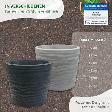 Квітчар Trento: круглий горщик для рослин, стійкий до погодних умов, антрацит, діаметр 35 см