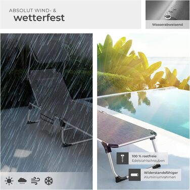 Шезлонг Tectake® з дахом, балконний шезлонг з алюмінію, складаний садовий шезлонг, стійкий до погодних умов, лежак для саду, кемпінгу та пляжу, регульована спинка, подушка для голови, бічна кишеня - сірий меланж