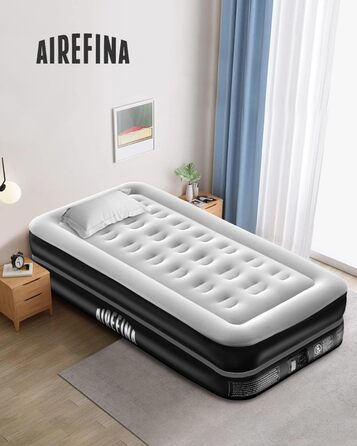 Надувне ліжко Airefina 203 x 152 x 41 см із вбудованим насосом, надувний матрац преміум-класу, самонадувний, надувний матрац швидкого надування/здування, надувний матрац з флокованою поверхнею для гостей, кемпінг, 295 кг MAX (одномісний)