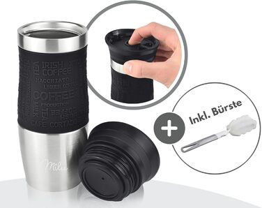 Термокружка Milu 450 мл, 370 мл з нержавіючої сталі, для кави 'to go', з подвійними стінками, не протікає, чорна