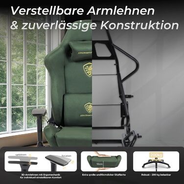 Ігровий крісло Dowinx з мікрофібри, дихаючий та ергономічний офісний стілець, м'яке відчуття як хутро, регульований стілець з підніжкою (зелений)