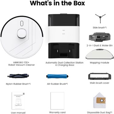 Робот-пилосос AIRROBO T30+ з функцією миття, LiDAR навігація, 6000Pa, 3.5L пилозбірник, 240 хв роботи, керування через додаток, білий малюнок