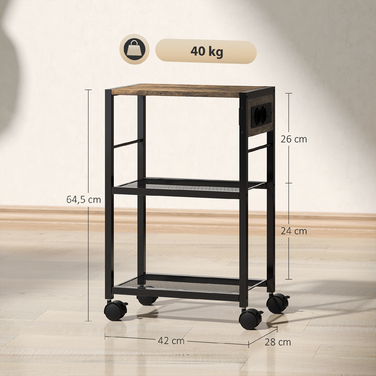Підставка для принтера з полицею та колесами, з розетками, USB та USB-C портами, до 40 кг, у стилі рустикального коричневого