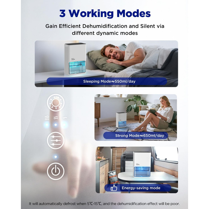 EasyAcc Електричний осушувач повітря 1200 мл, компактний, тихий, портативний, з автовимкненням та режимом сну. Ідеально для дому та офісу.