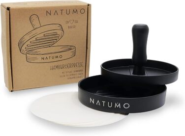 Набір для пресування гамбургерів NATUMO прес для гамбургерів, папір (50x), формочка для гамбургерів (Ø 11 см, 200 г), антипригарне покриття (чорне)