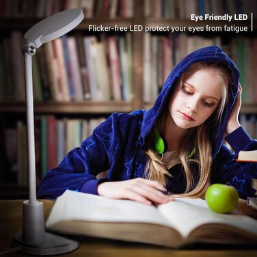 LED настільна лампа JUKSTG 12W з торканням, диммуванням, 5 кольорів, захистом для очей, для офісу, читання, роботи, дітей (біла)