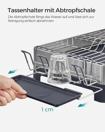 Стійка для сушіння посуду SONGMICS з нержавіючої сталі, з піддоном, для кухні, 31,7 x 57,2 см, срібно-сіра