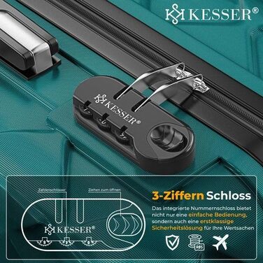 Набір дорожніх валіз KESSER з 3 предметів, жорсткий корпус ABS, кодовий замок, ваги для багажу та дорожній гаманець, колеса 360°, колір Petrol Teal